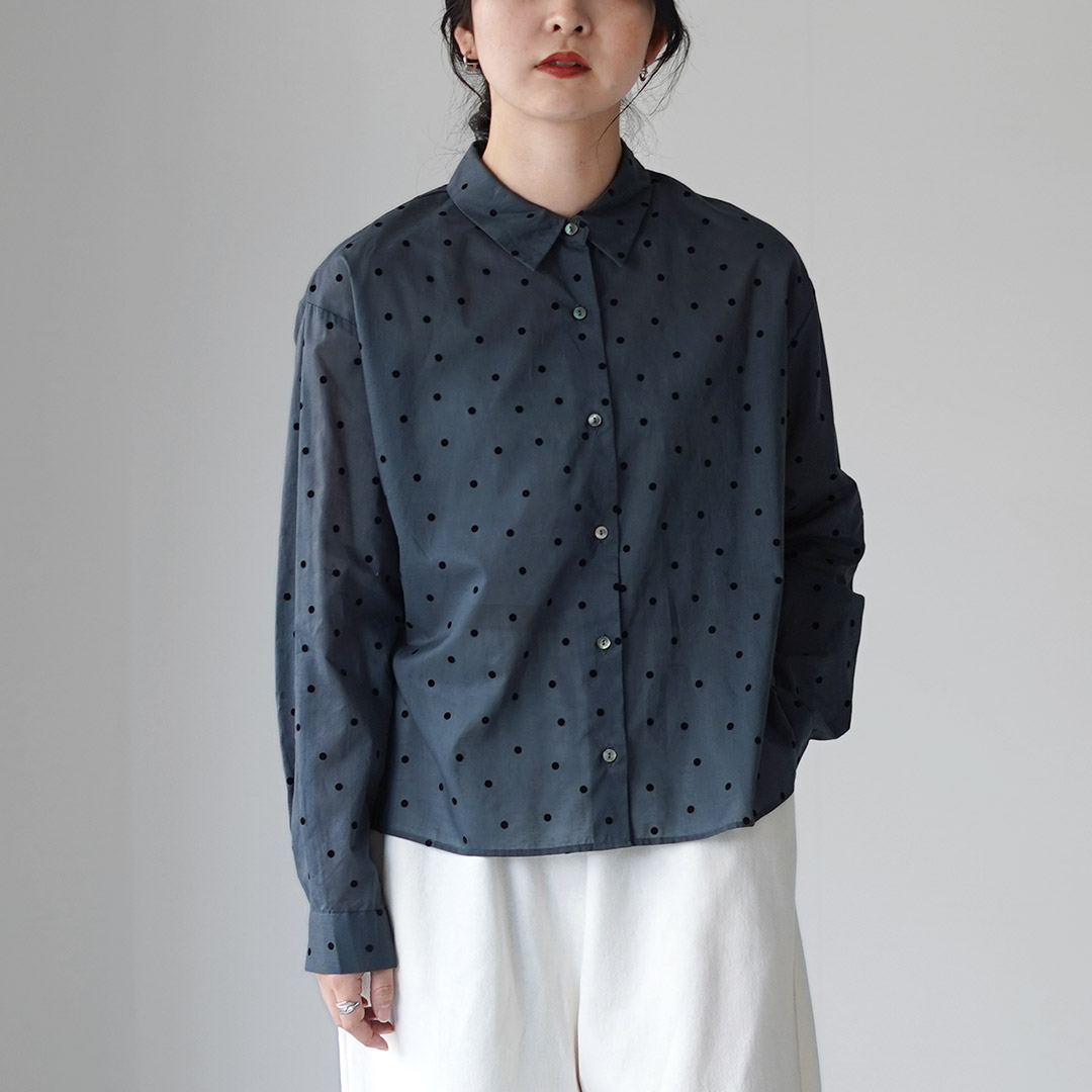 2025F/W mizuiroind フロッキードットプリントシャツ mizuiroind（ミズイロインド） フロッキードット プリントシャツ