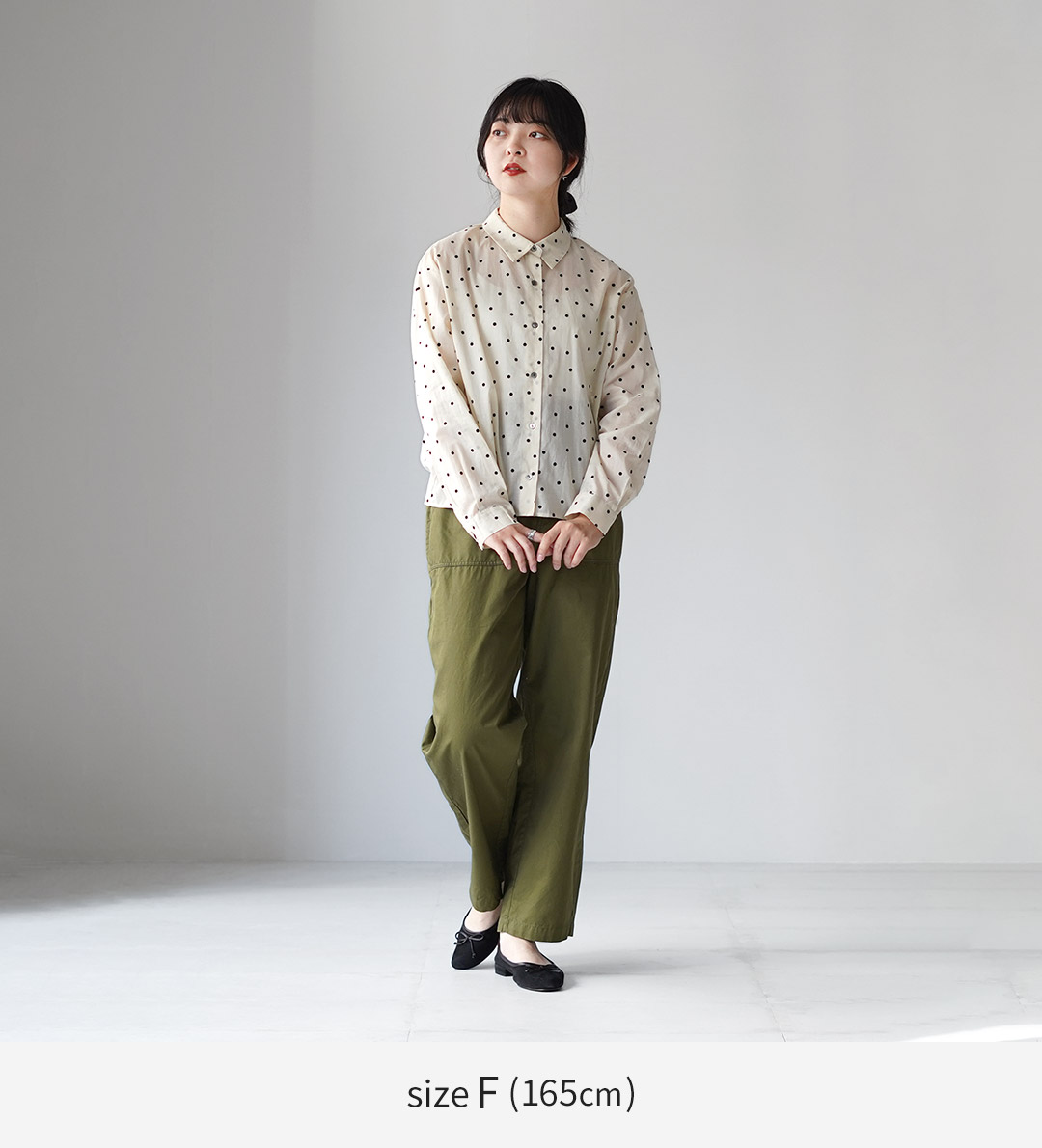 mizuiroind（ミズイロインド） フロッキードット プリントシャツ