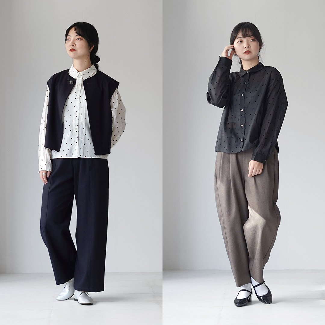 mizuiroind（ミズイロインド） フロッキードット プリントシャツ