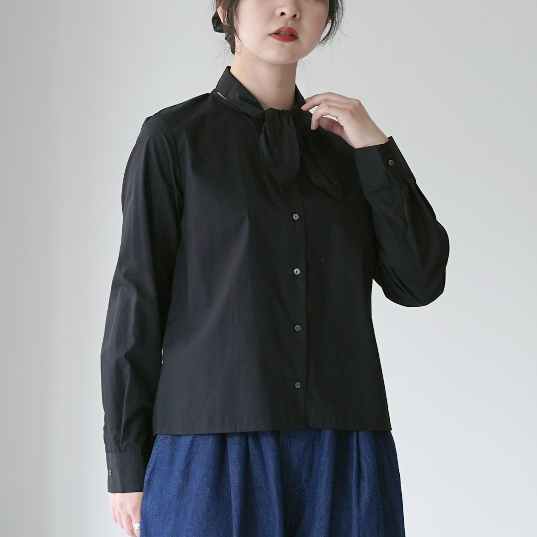 mizuiroind/ミズイロインド　ブラウス　黒　綿100 フリーサイズ mizuiroind（ミズイロインド） リボン タイ シャツ / レディース