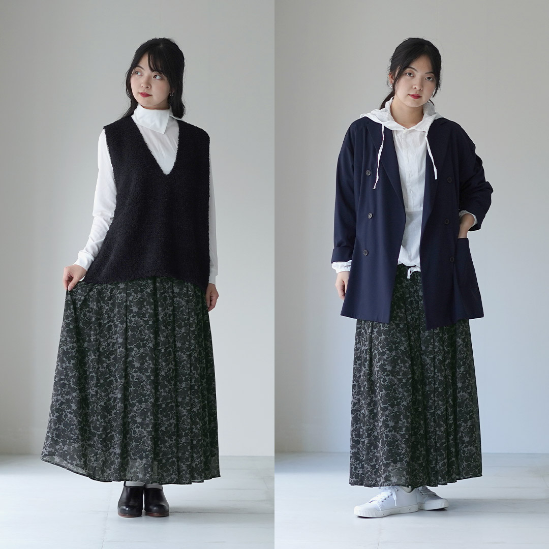 mizuiroind（ミズイロインド） フラワープリント ロングスカート