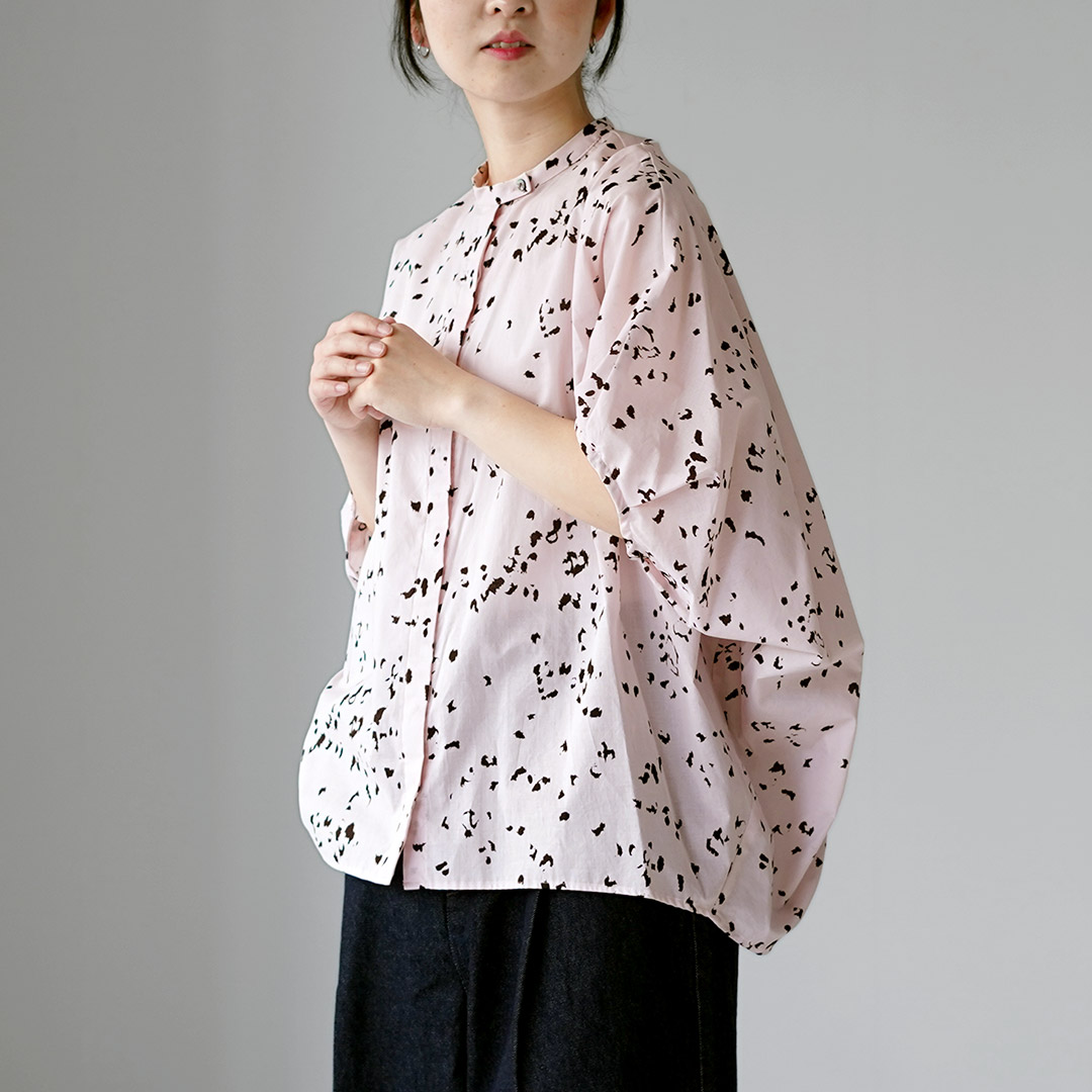 mizuiroind（ミズイロインド） プリント スタンドカラー コクーン