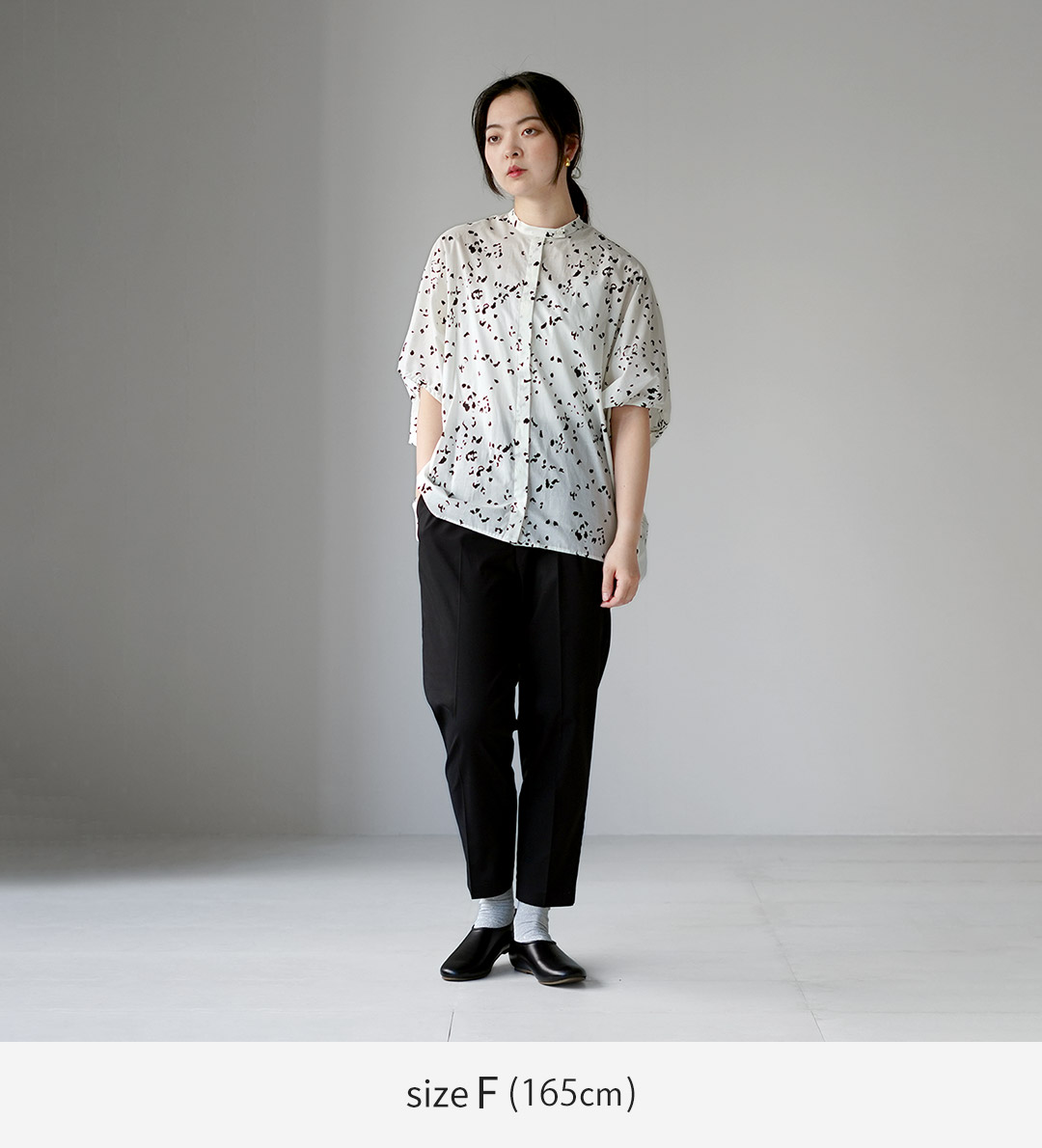 mizuiroind（ミズイロインド） プリント スタンドカラー コクーン