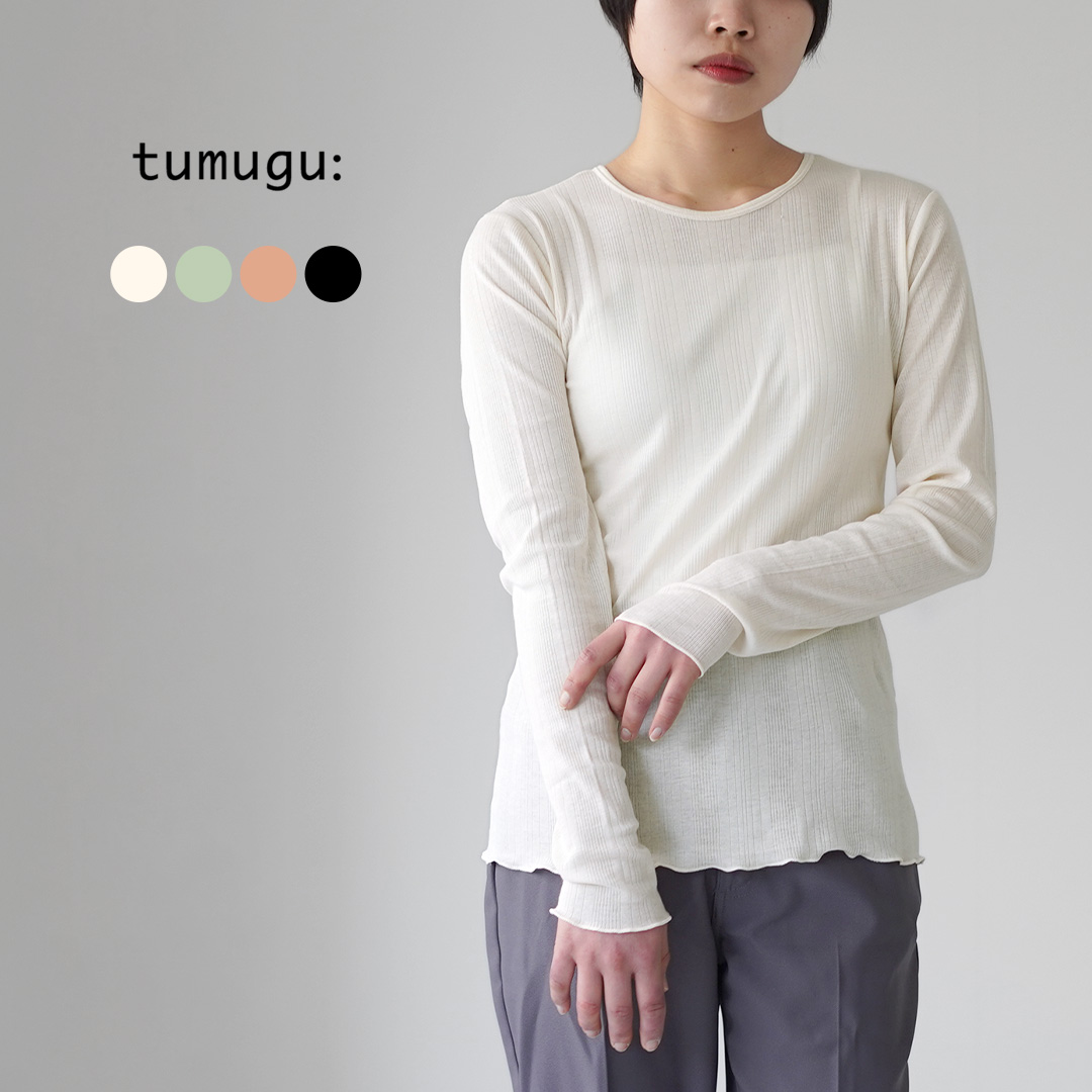 tumugu（ツムグ） スフレランダムテレコ クルーネック ロングスリーブ 