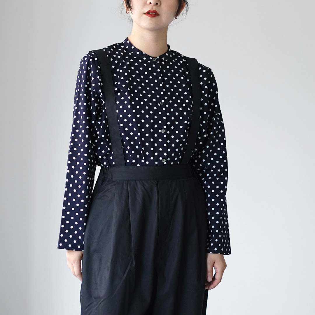 シルク ネイビー ドット柄 ボウタイシャツ 長袖 サイズ40 シルク ネイビー ドット柄 ボウタイシャツ 長袖 サイズ40