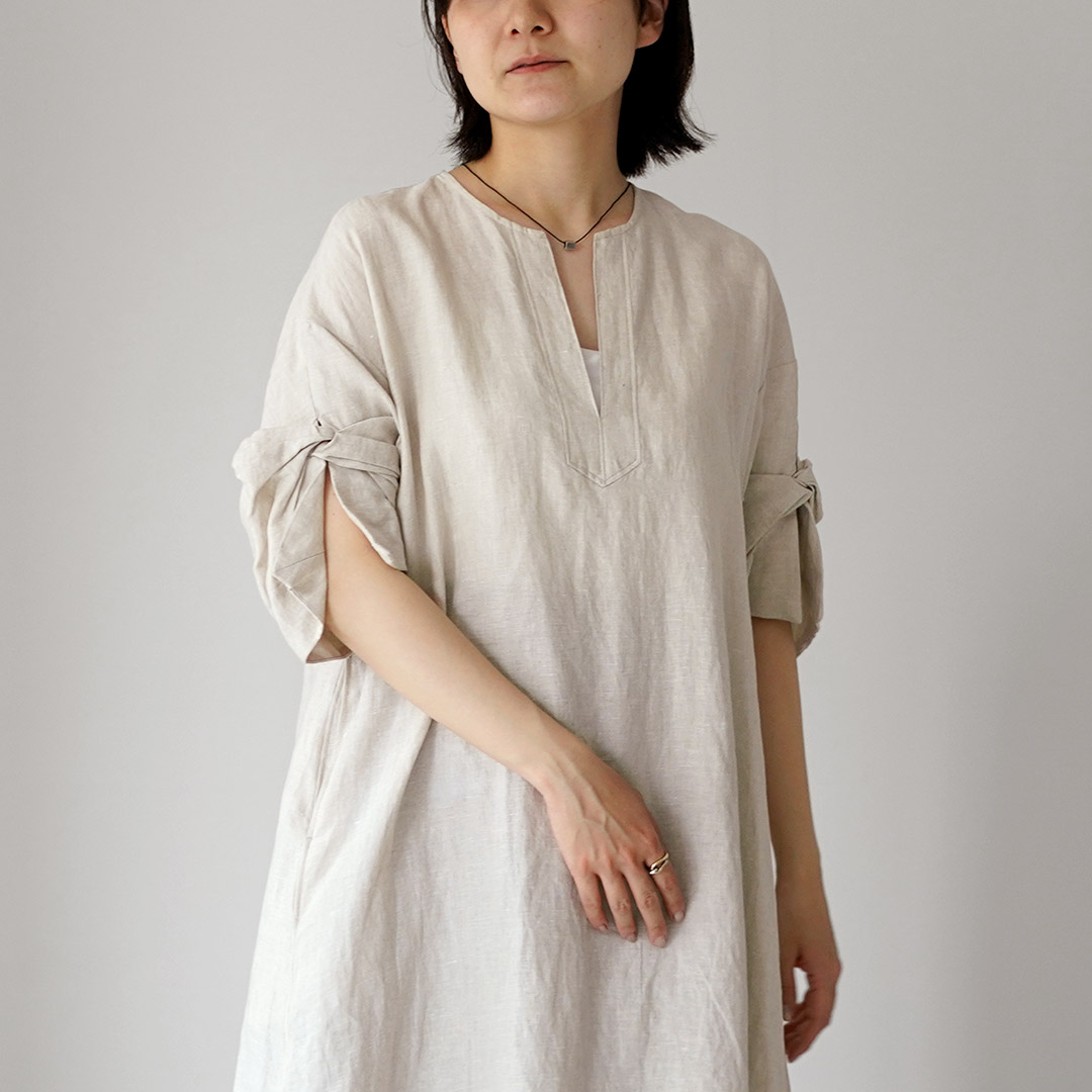 TICCA（ティッカ） リネン ツイストスリーブ ワンピース 日本製