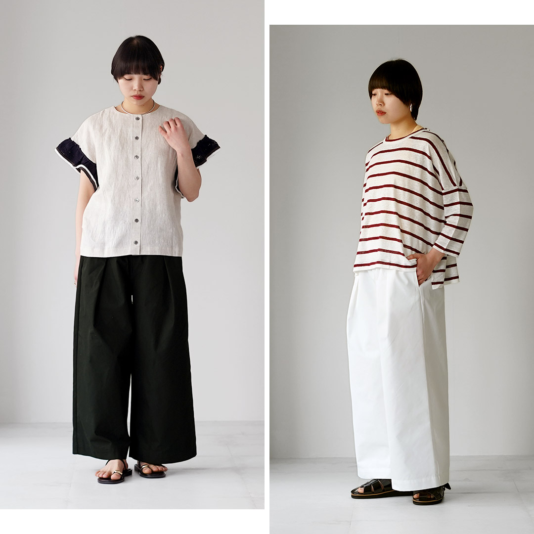 mao made（マオメイド） T/Cツイル フロントタック ワイドパンツ
