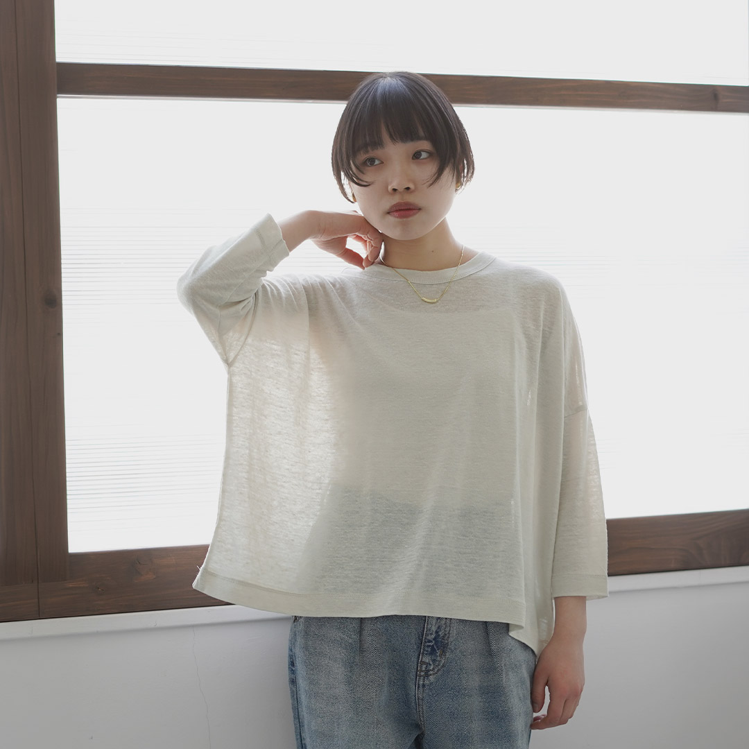 mao made（マオメイド） ベルギーリネン 7分袖 ワイドTシャツ 日本製