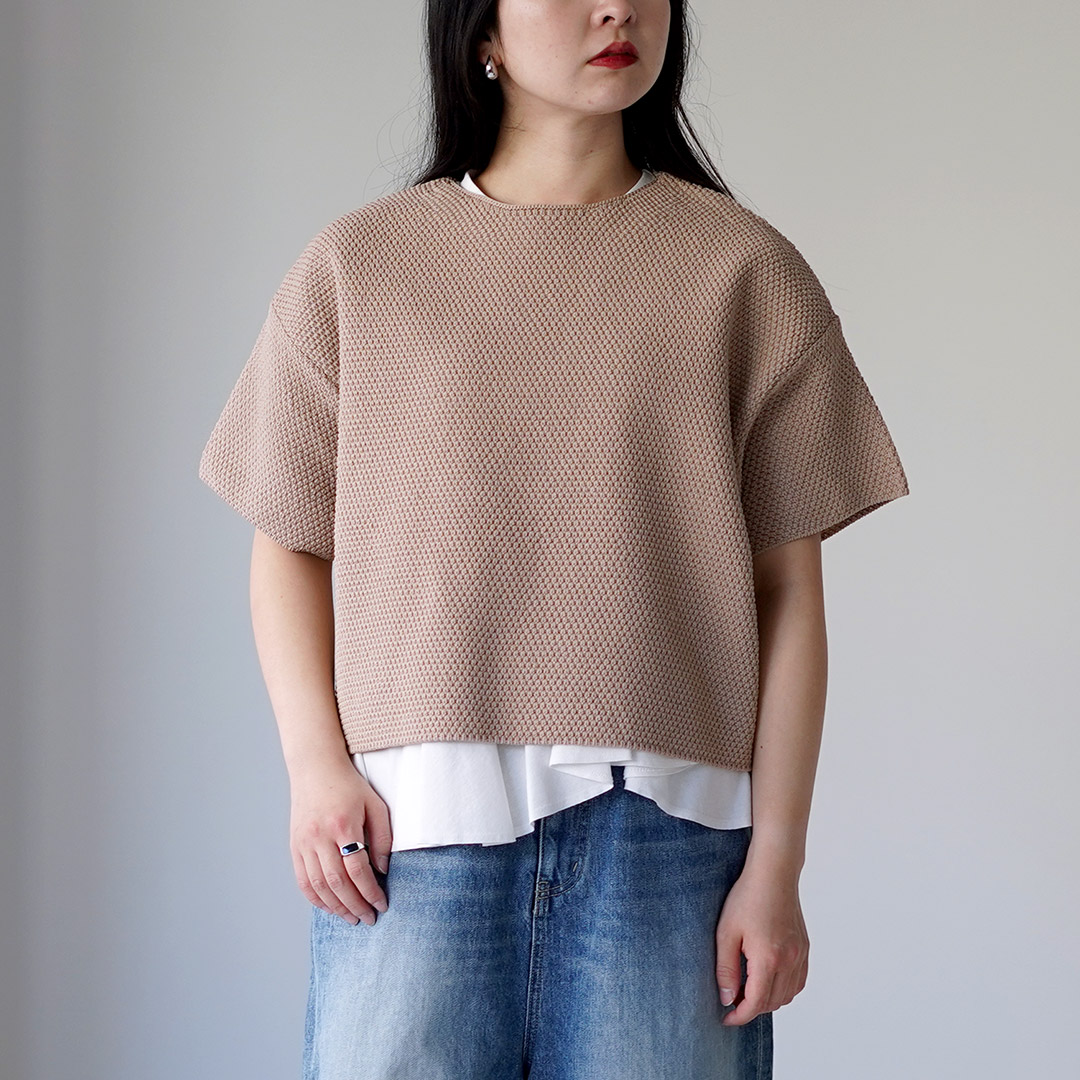 mizuiro ind 半袖ニット ブラウン mizuiroind（ミズイロインド） ショートワイド プルオーバー Tシャツ