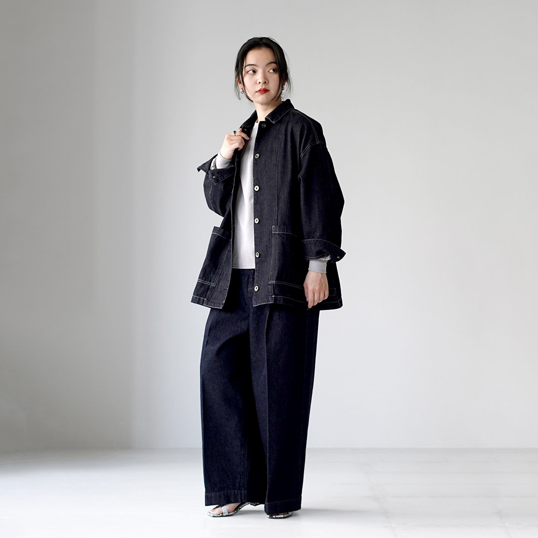 レア　美品　ウェストトゥワイス WASTE　デニム　カバーオール 濃紺　M mizuiro ind(ミズイロインド) wide denim coverall ワイドデニム