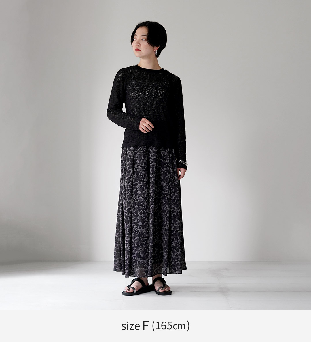 ミズイロインド ドット柄 長袖 カットソー Tシャツ 黒 ブラック 日本製 mizuiro ind｜バーンアウトドットプリントロンT - MARcourt(マーコート