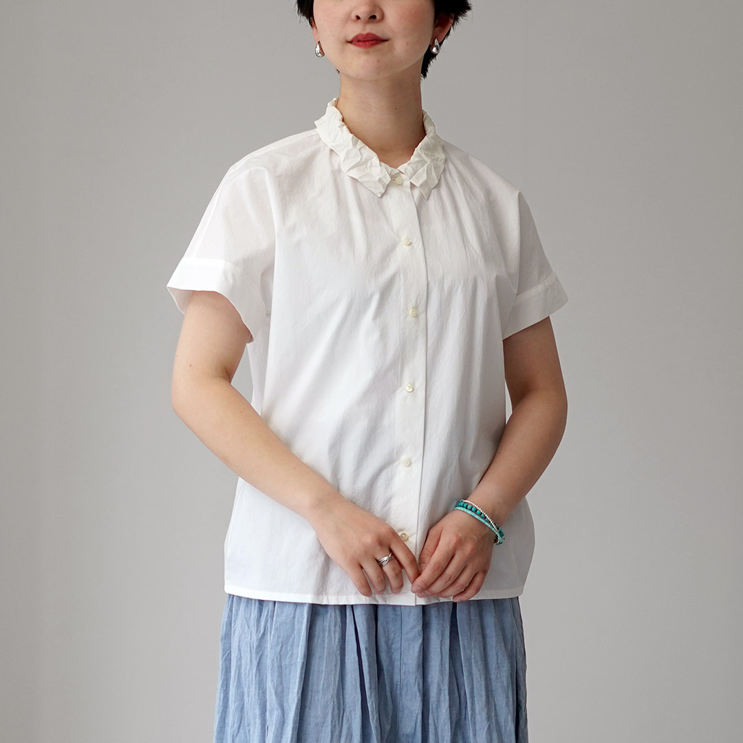 mizuiro ind（ミズイロインド） ワッシャーカラー ワイドシャツ 日本製 / レディース ブラウス 半袖の画像