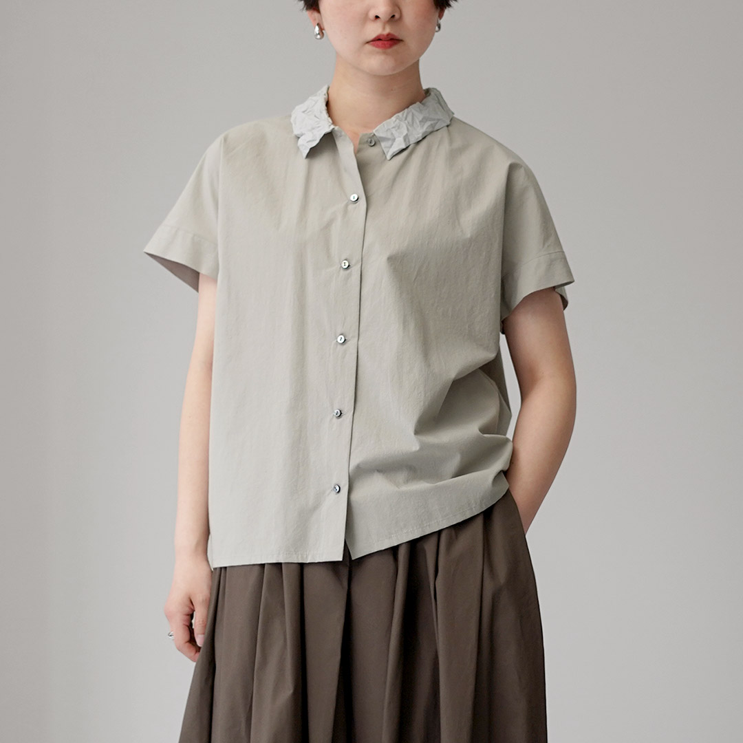 mizuiro ind（ミズイロインド） ワッシャーカラー ワイドシャツ 日本製 / レディース ブラウス 半袖の画像