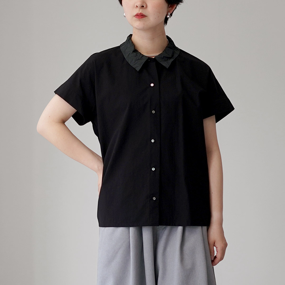 mizuiro ind（ミズイロインド） ワッシャーカラー ワイドシャツ 日本製 / レディース ブラウス 半袖の画像