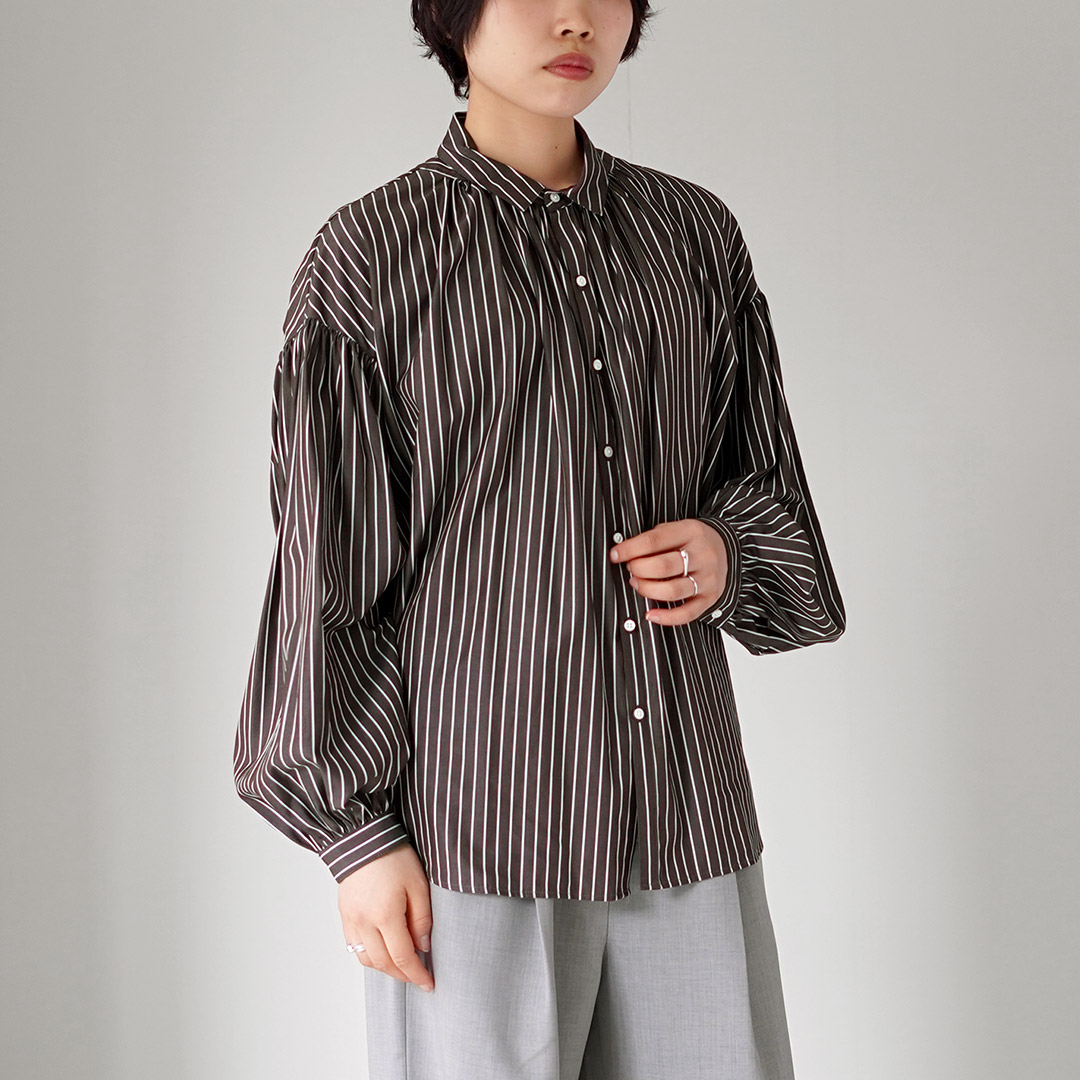 ［ときめきシルエット］MANON ストライプ　シャツ MANON（マノン） タイプライター アミカルシャツ 日本製 / レディース
