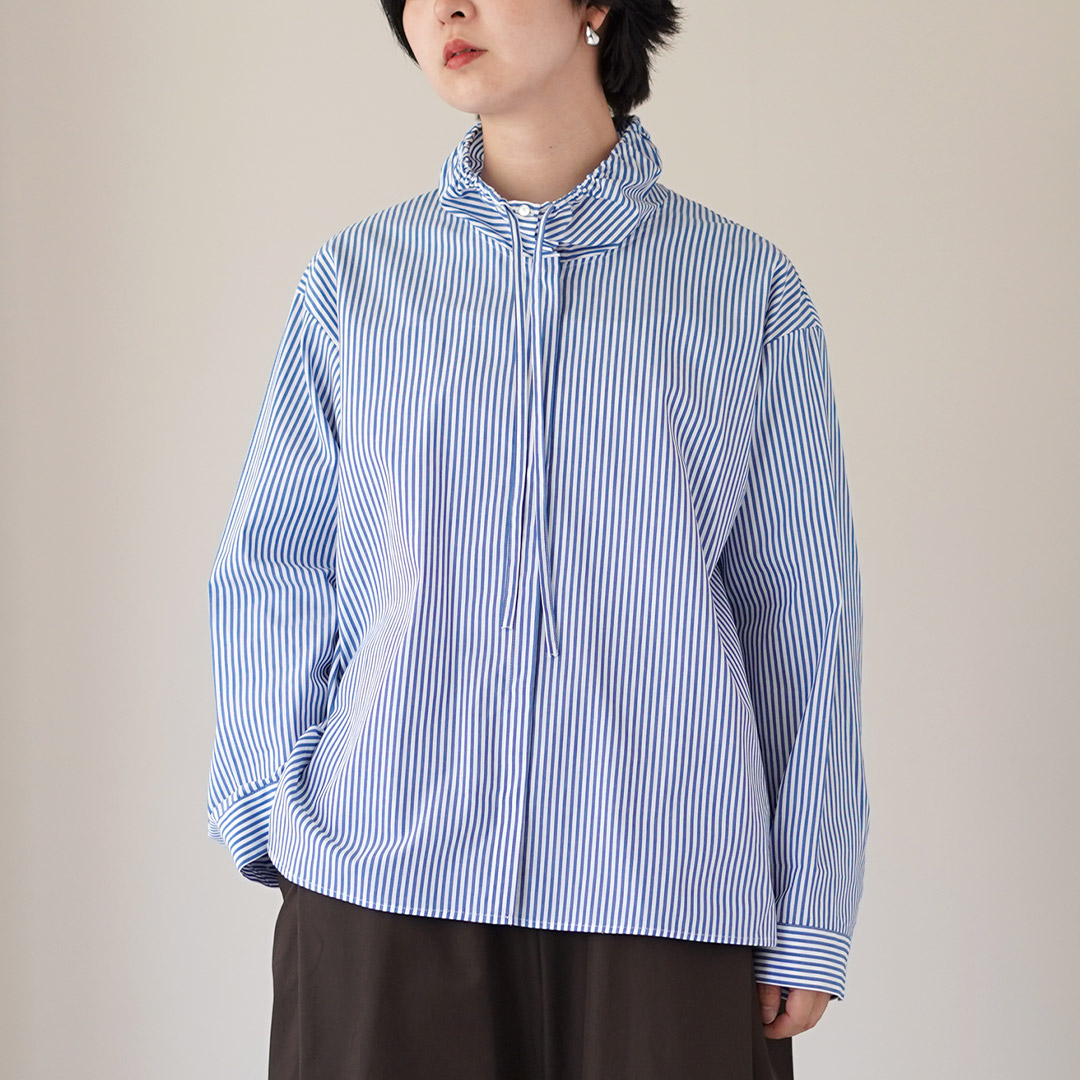 mizuiroind（ミズイロインド） ストライプ ギャザーネック シャツ 日本