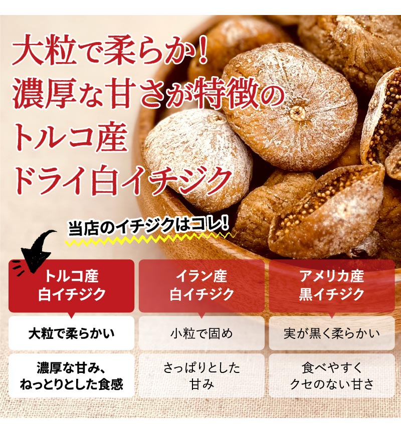 大粒で柔らか！濃厚な甘さが特徴のトルコ産ドライ白イチジク