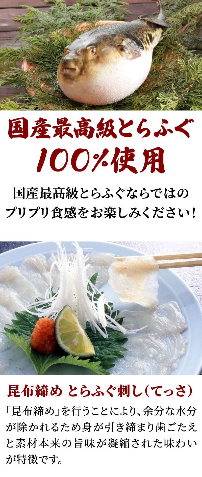 昆布締め とらふぐ刺し（てっさ）