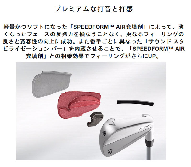 第一ゴルフオリジナル テーラーメイド P790 アイアン 2023 エアロテック スチールファイバーJシリーズシャフト 5本セット（#6〜Pw） 日本正規品｜daiichigolf｜09