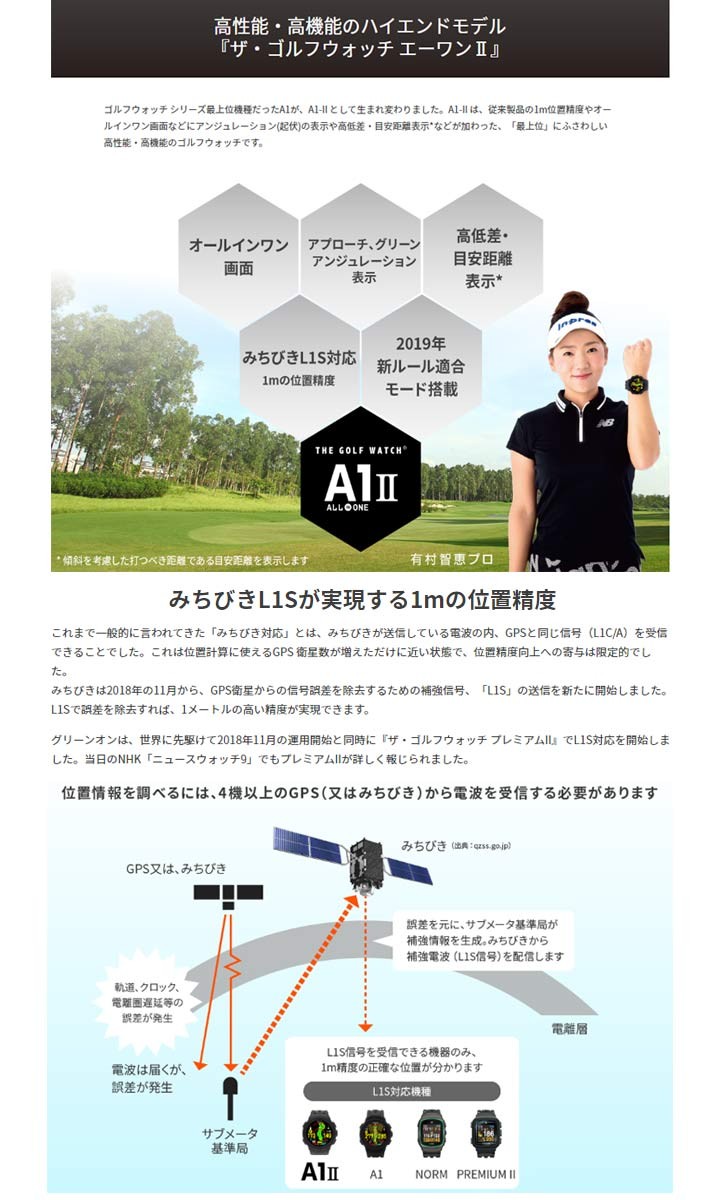 GREENON グリーンオン ザ・ゴルフウォッチ A1-2 腕時計型 GPS