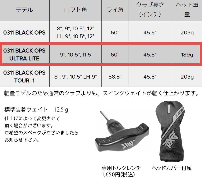 【特注】PXG 0311 Black Ops Ultra Lite ブラックオプス ウルトラライト ドライバー 三菱ケミカル Diamana ディアマナGT シャフト