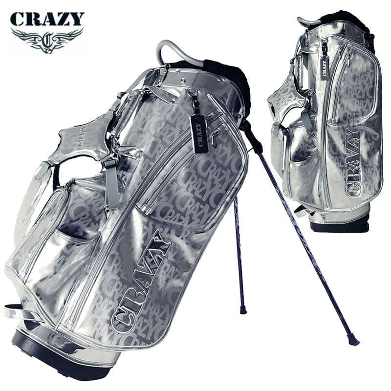 クレイジー スタンド キャディバッグ 9型 シルバー ダブルショルダー CRAZY シルバーグッズ ゴルフ｜daiichigolf