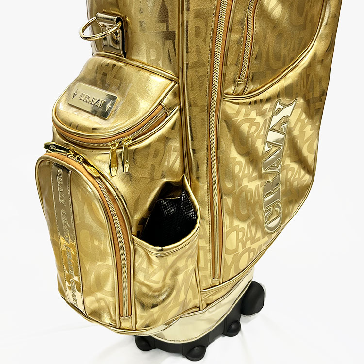 クレイジー キャスター付き キャディバッグ 9型 ゴールド シングルショルダー CRAZY ゴールドグッズ ゴルフ