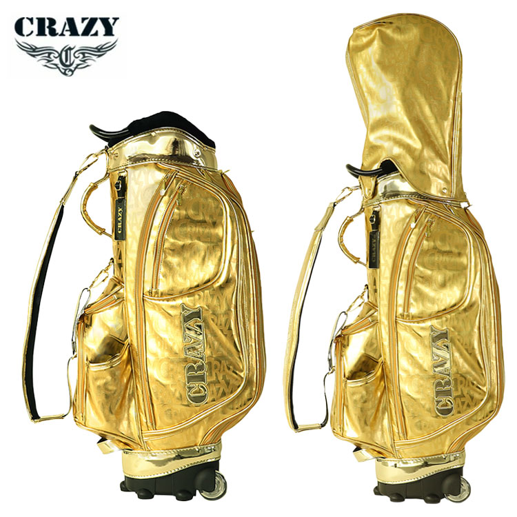 クレイジー キャスター付き キャディバッグ 9型 ゴールド シングルショルダー CRAZY ゴールドグッズ ゴルフ