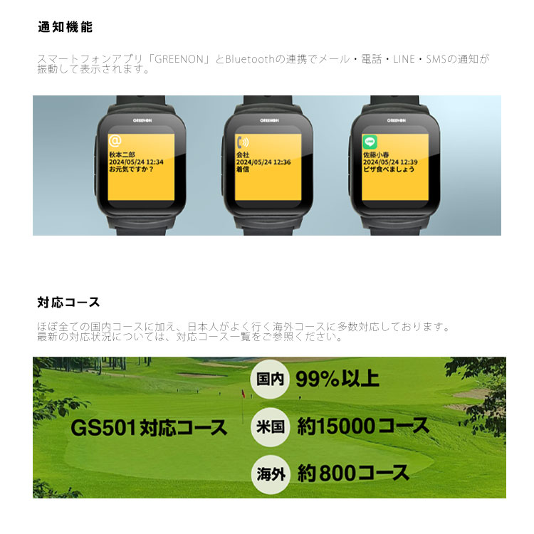 グリーンオン ザ・ゴルフウォッチ GS501 腕時計型 GPSゴルフナビ