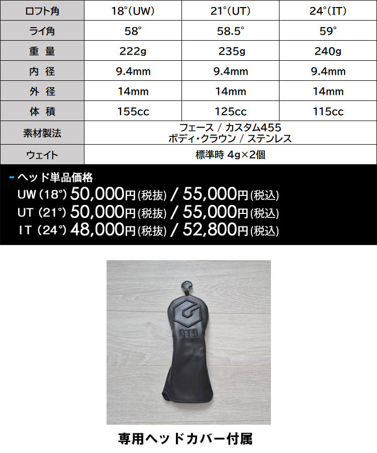 特注】GTD Conqueror コンクワーラー ユーティリティ UW18° UT21° IT24