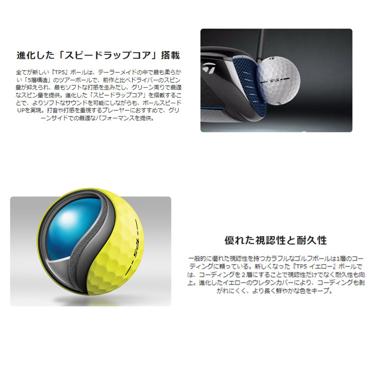 (ポイント10％)テーラーメイド ゴルフボール TP5 ツアーボール 1ダース 12球 TaylorMade 日本正規品｜daiichigolf｜04
