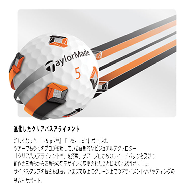 【2ダースセット】2024年 テーラーメイド ゴルフボール TP5 Pix TP5x Pix ツアーボール 1ダース(12球) TaylorMade 日本正規品｜daiichigolf｜03