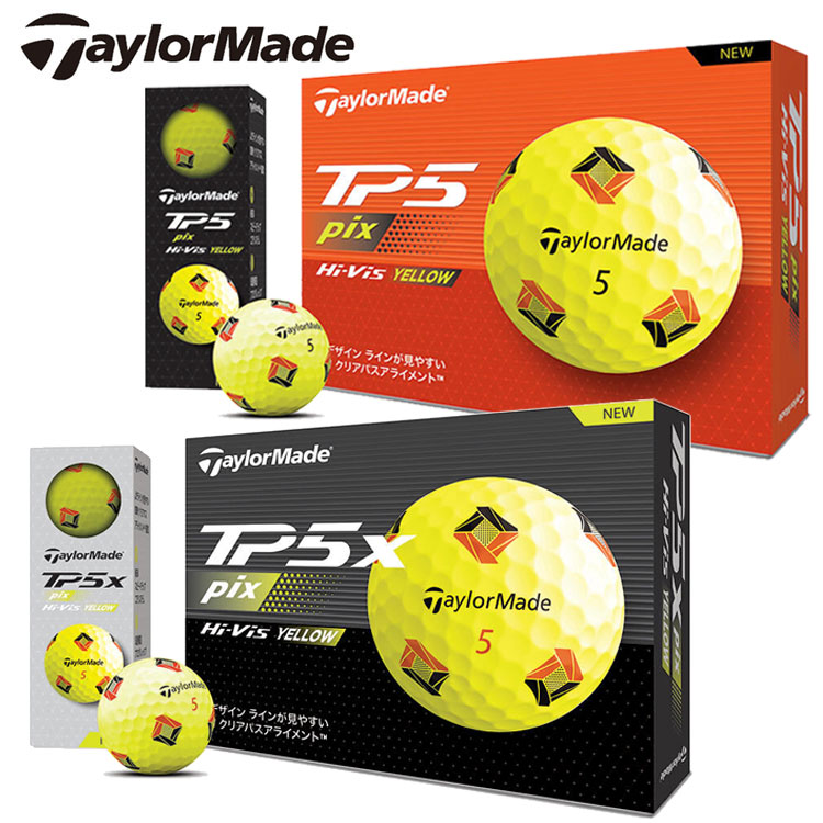 テーラーメイド ゴルフボール イエロー TP5 Pix  TP5x Pix Hi-Vis  ツアーボール 1ダース 12球 TaylorMade 日本正規品｜daiichigolf