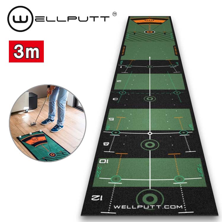 【練習器具】Wellputt ウェルパット パターマット 3メートル グリーン WLP-WELLPUTT/MAT-3M Green パター練習｜daiichigolf