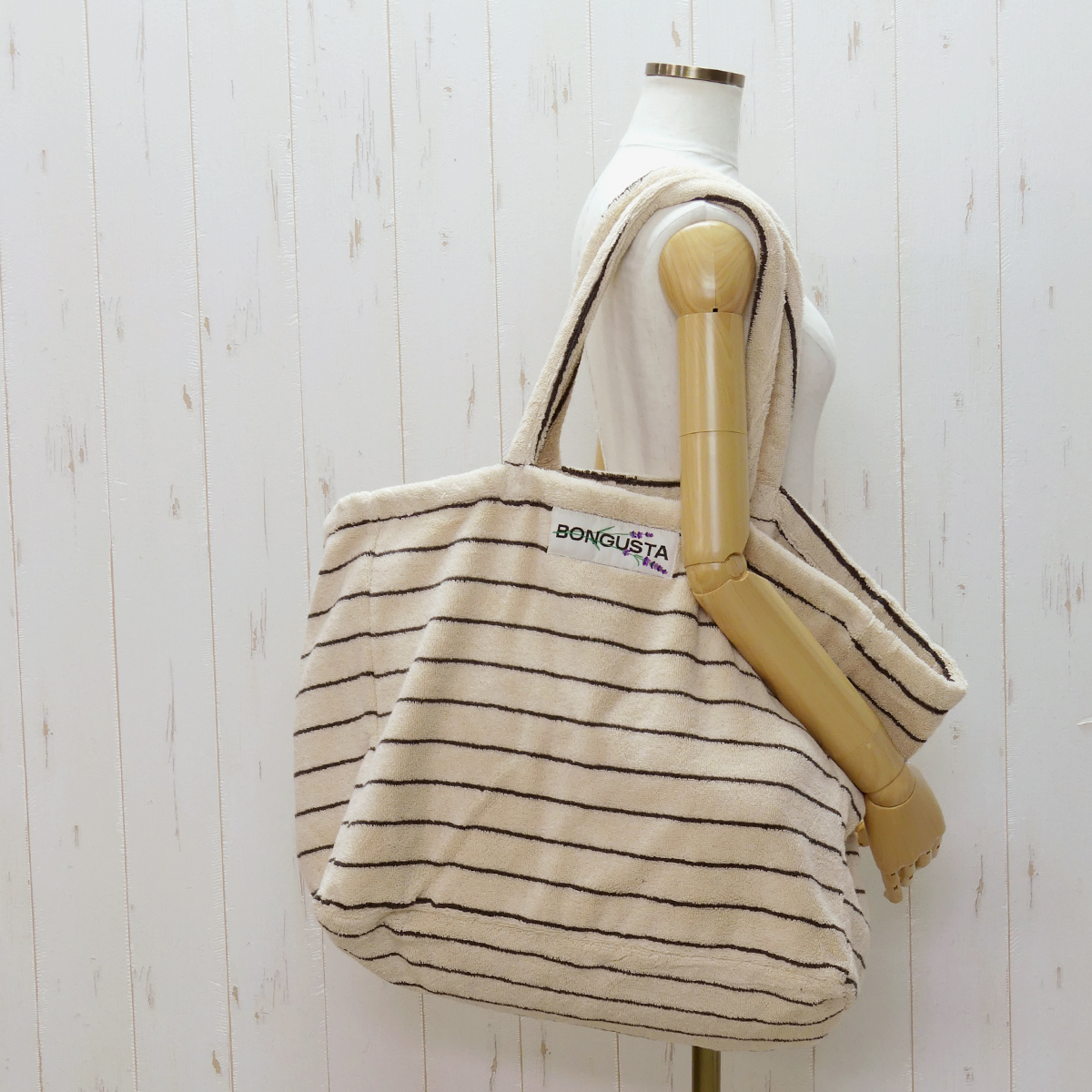 【並行輸入品】BONGUSTA ボングスタ トートバッグ ナラム ウィークエンド Naram Weekend Bag BON27 タオル地 ボーダー 無地 A4収納可能の画像