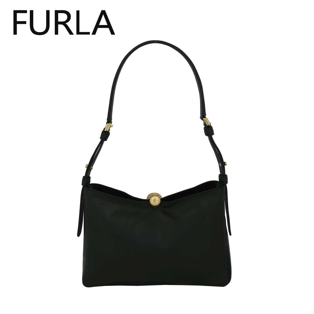 【美品】  FURLA / フルラ |  SOFT スフェラ ソフト ショルダーバッグ | ブラック/ゴールド | レディース FURLA（フルラ） ハンドバッグ SFERA SOFT M スフェラ ソフト WB01403
