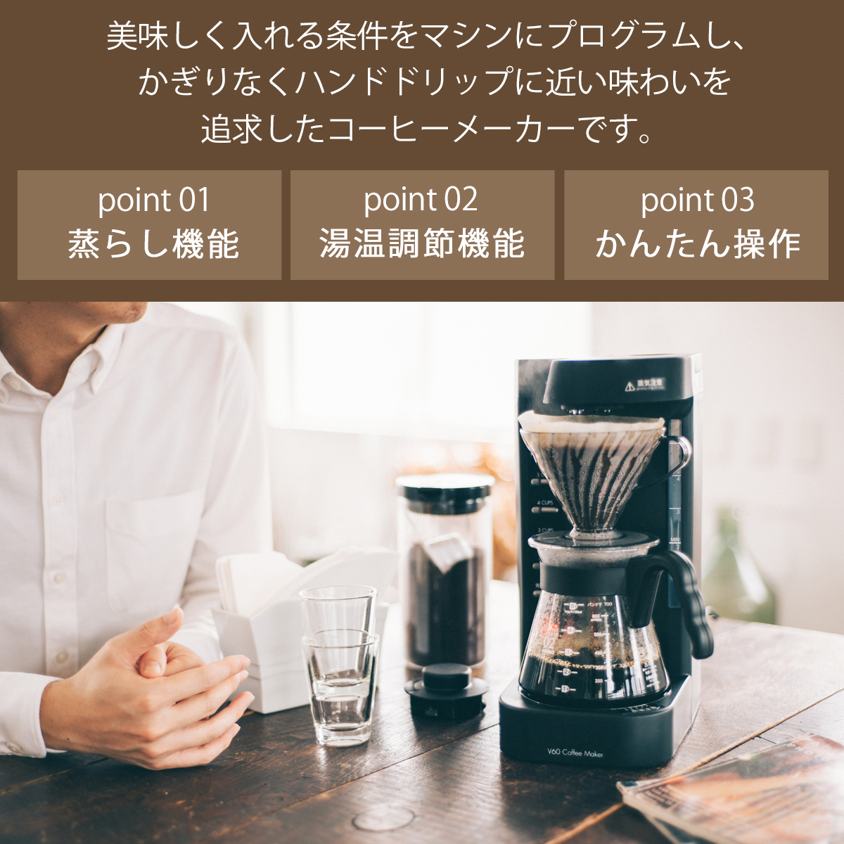 ハリオ V60 珈琲王2コーヒーメーカー 2-5杯 EVCM2-5TB V60円すい形