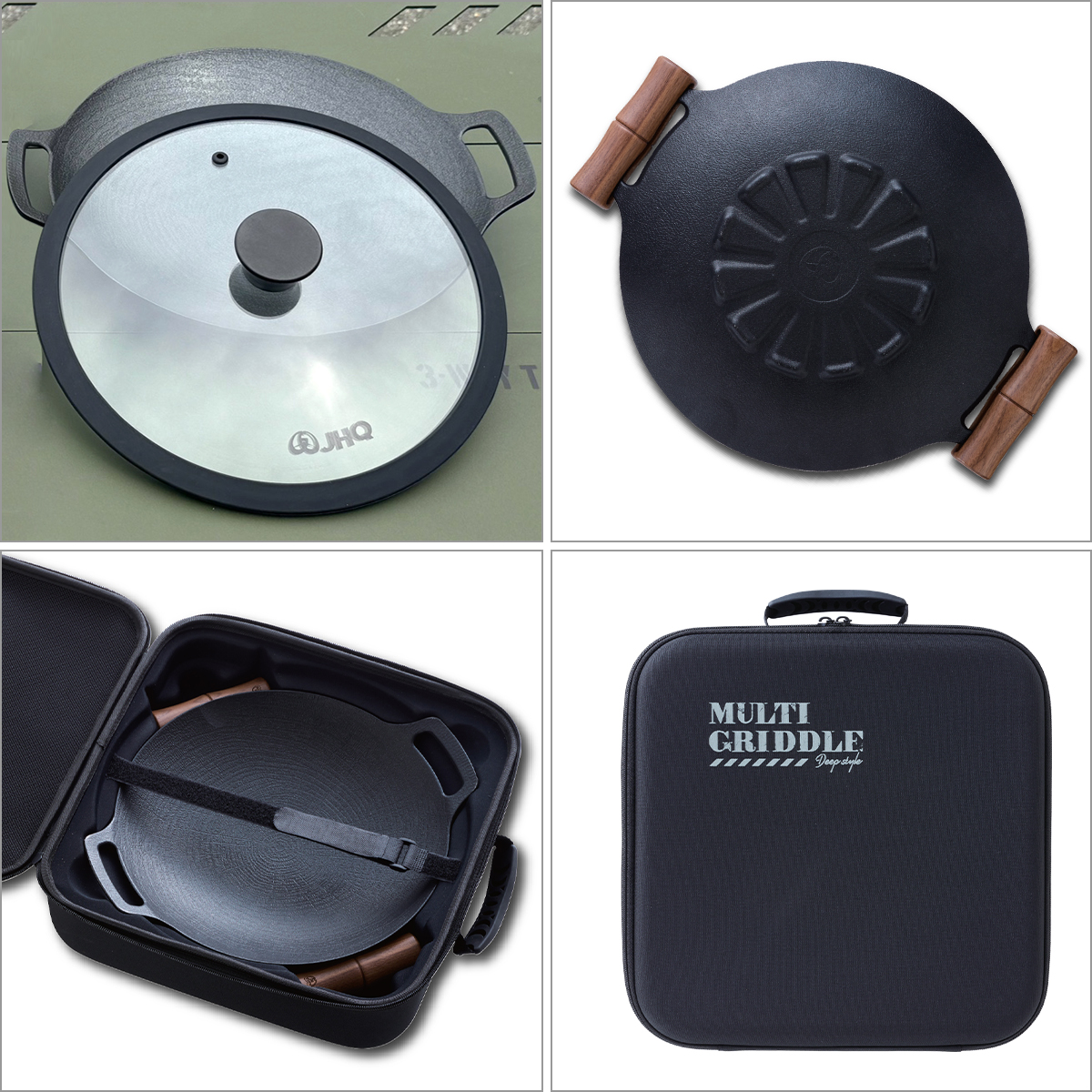 マルチグリドル JHQ 正規販売店 29cm 深型 5点セット ガラス蓋付き 鉄板 鉄鍋 グリドルパン フライパン 鍋 取っ手付 IH 直火 ガス キャンプ バーベキュー |  | 07
