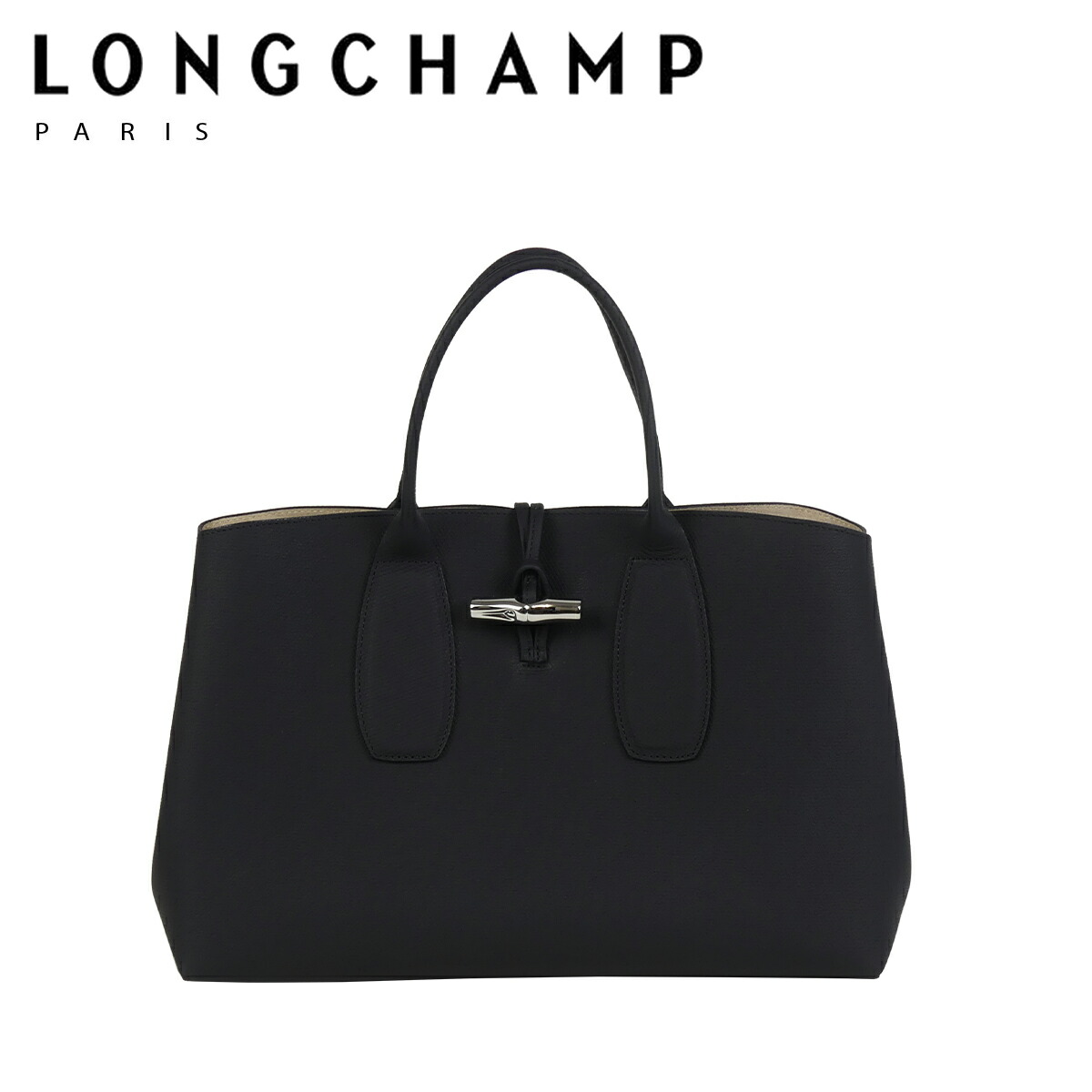 【極美品✨】 ロンシャン ロゾ トートバッグ クロコ 型押し レザー ブラック Longchamp ROSEAU CRC ロゾ クロコ / ロンシャン 牛革