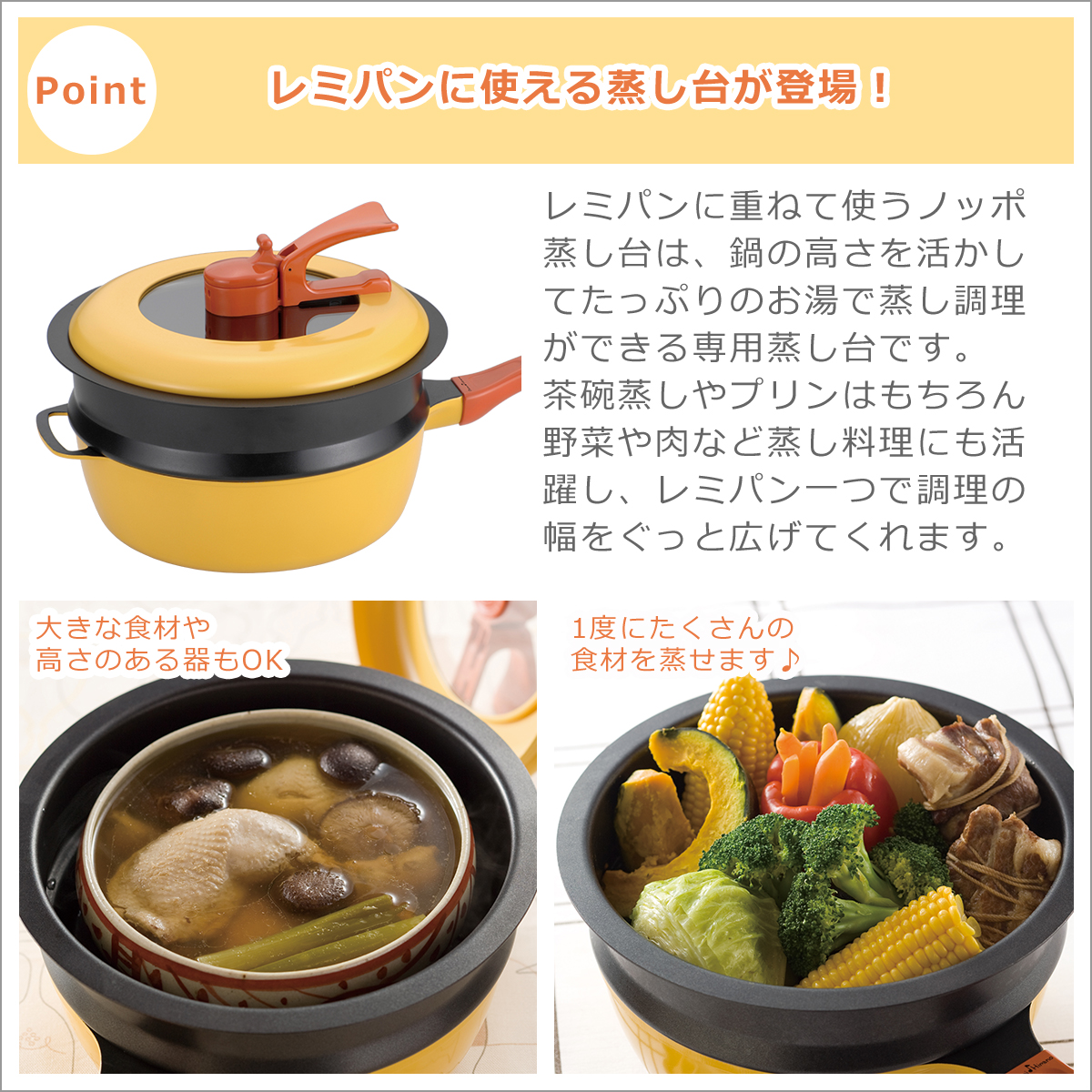 レミパン 24cm＋ノッポ蒸し台 2点セット RHF-221・RHF-222・RHF-106 IH