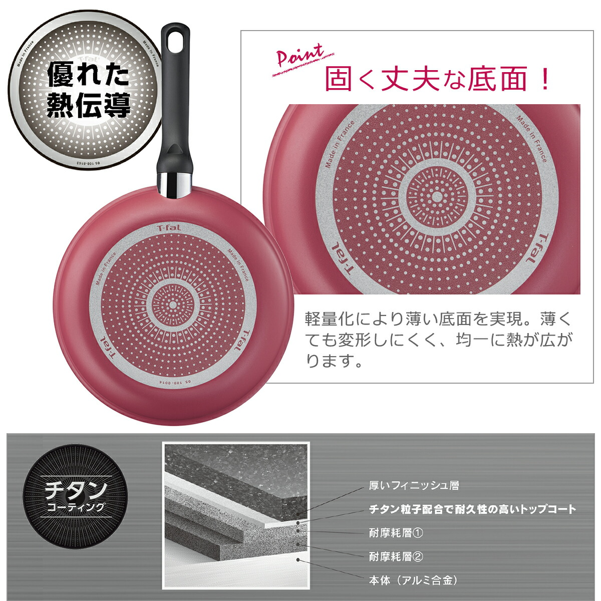 T-fal（ティファール） クランベリーレッド フライパン 26cm B55905