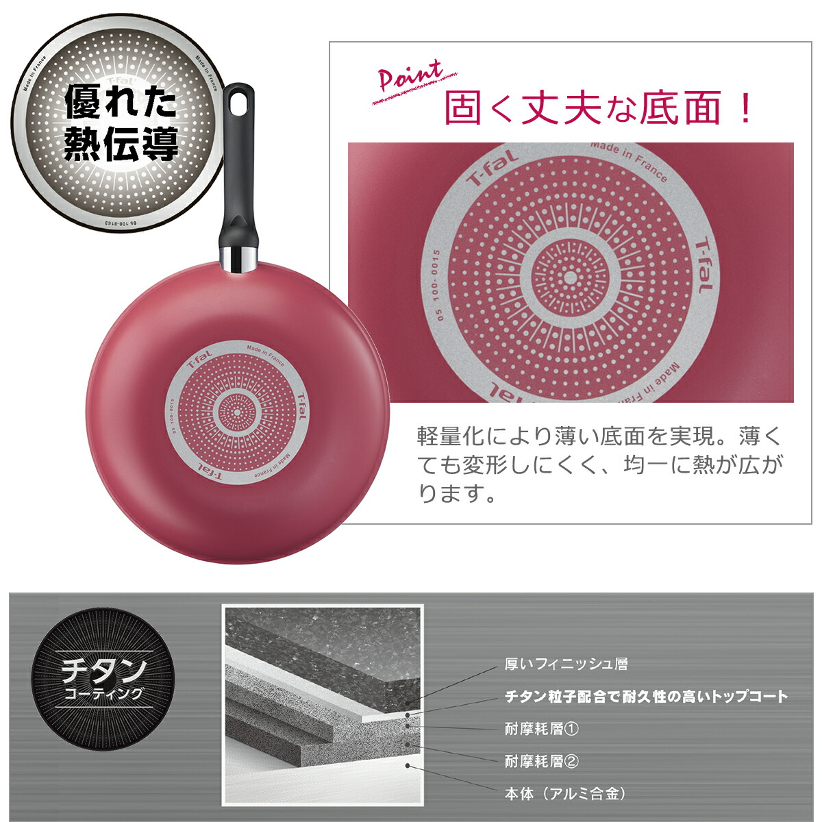 T-fal（ティファール） クランベリーレッド ウォックパン 28cm B55919