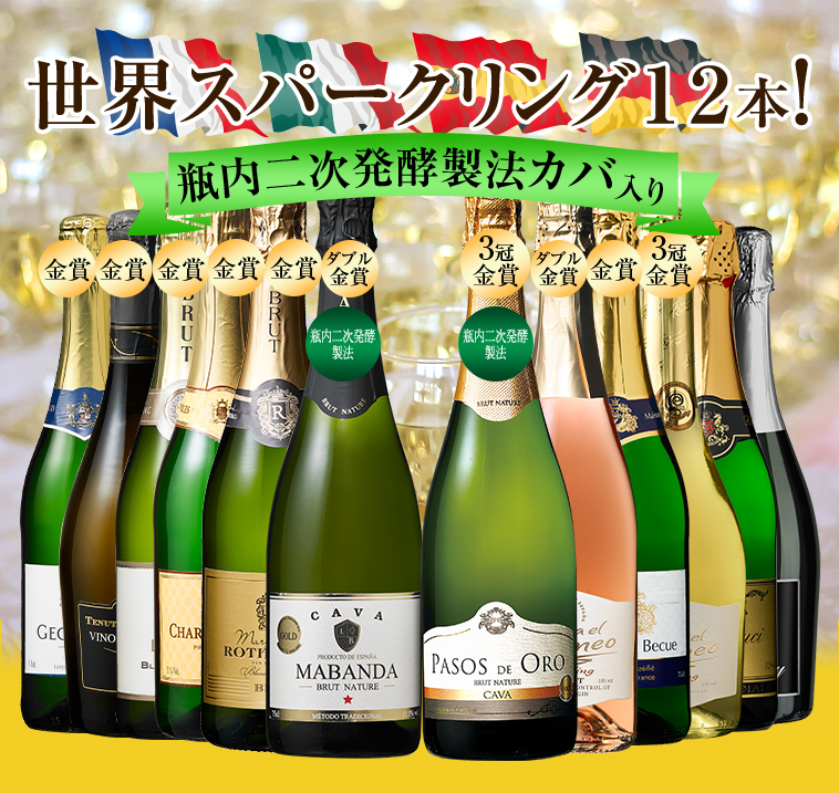 瓶内二次発酵カバを含む世界銘醸国の泡12本セット スパークリングワイン ワインセット wine