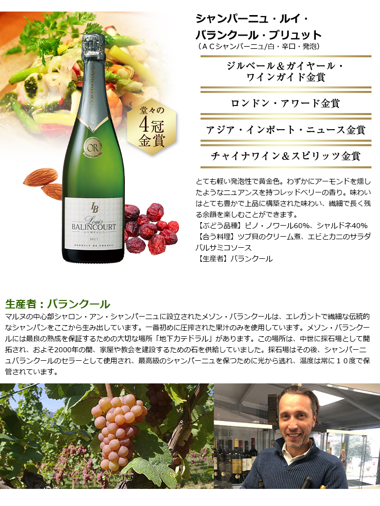 金賞入り 辛口シャンパン飲み比べ5本セット フランス ワインセット