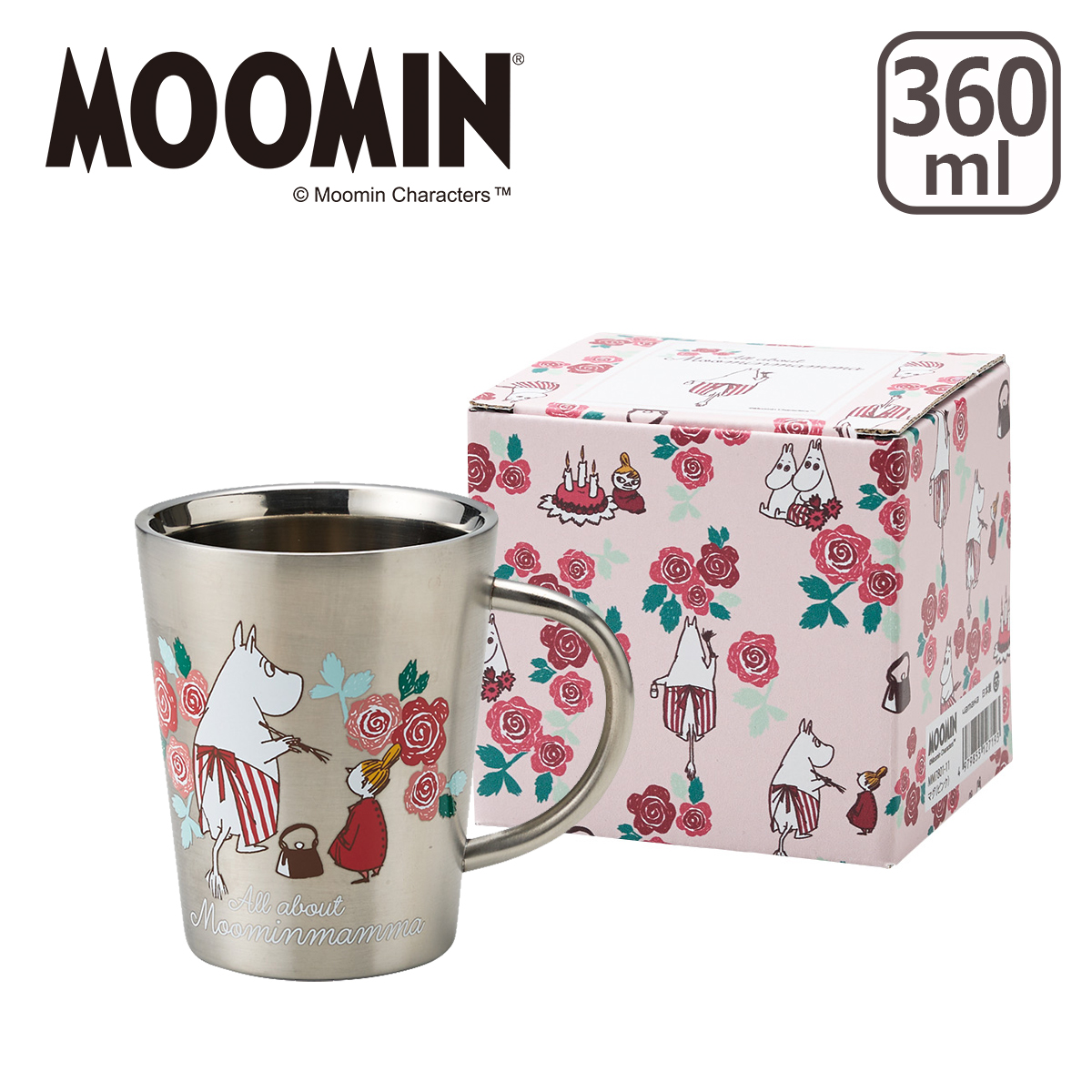 ムーミン 二重マグ MM7803-856 All about Moominmamma ピンク ステンレスマグ 360ml 北欧デザイン 日本製 MOOMIN｜daily-3