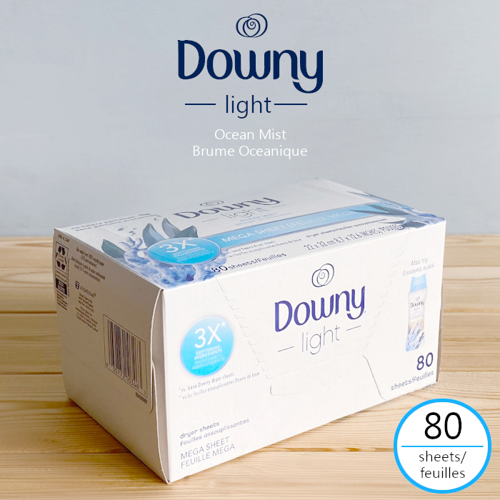 柔軟剤シート Downy light ダウニーシート オーシャンミスト メガシート 80枚 柔軟シート 2倍サイズ ライト 柔軟剤仕上げ剤  乾燥機用シート 柔軟剤 P&G