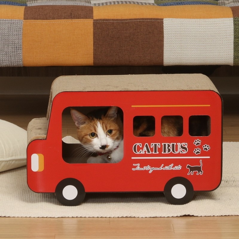 不二貿易 爪とぎ ロンドンバス キャットベッド バス ペット用品