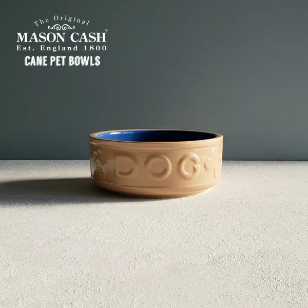 フードボウル MasonCash ケーン&amp;ブルードッグボール 18cm Cane Pet Bowl 陶器製 外国製 愛犬用食器 お皿 クリーム色 おしゃれ かわいい メイソンキャッシュ