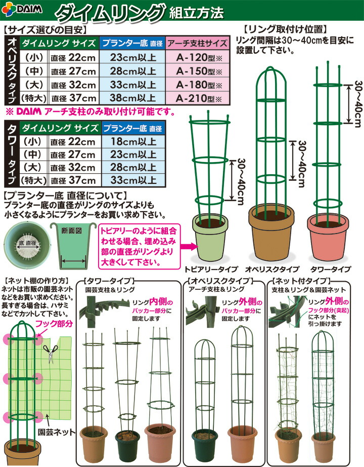 Daim ダイムリング 大サイズ リング 朝顔 つる性植物 アサガオ 菜園 園芸 支柱 ガーデニング 家庭菜園 オベリスク タワー メーカー直販 Daim Yahoo 店 通販 Yahoo ショッピング