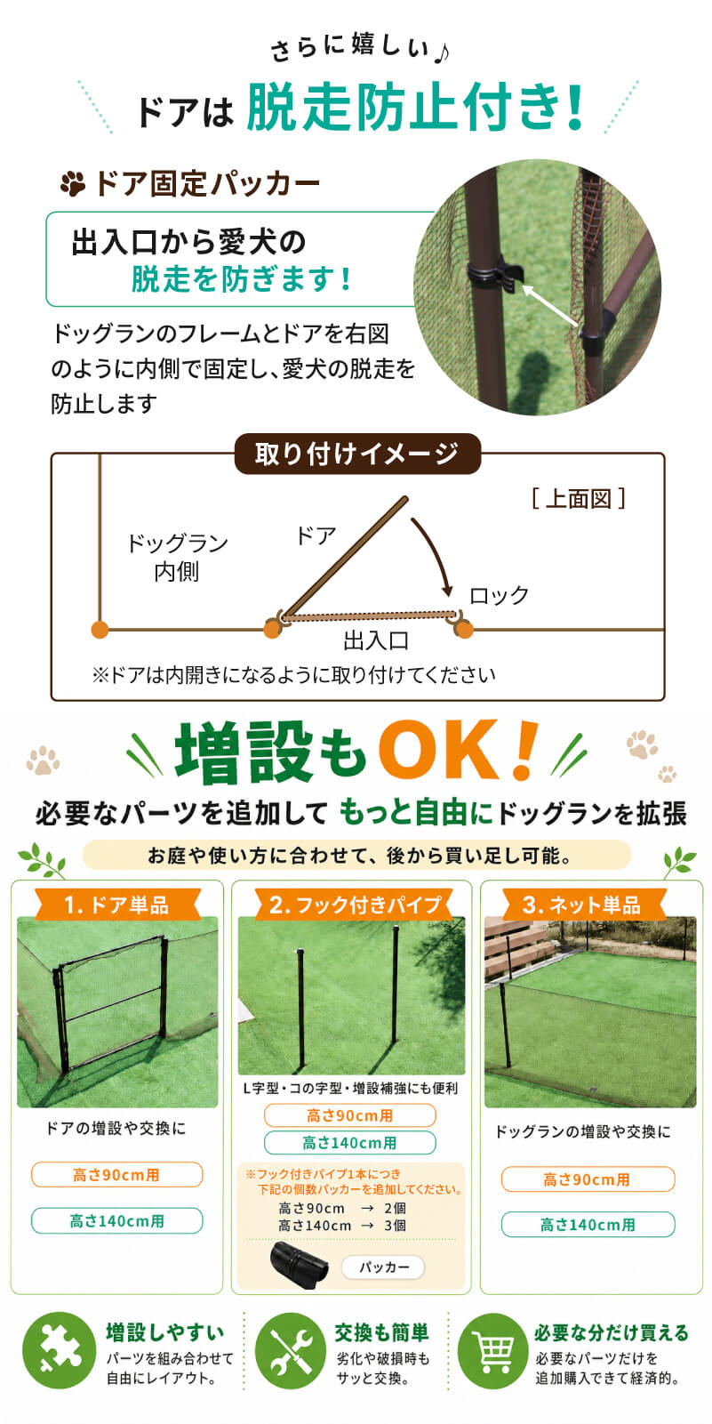 DAIM ドッグラン フェンス 屋外 高さ90cm 全長20m ドア付き サークル